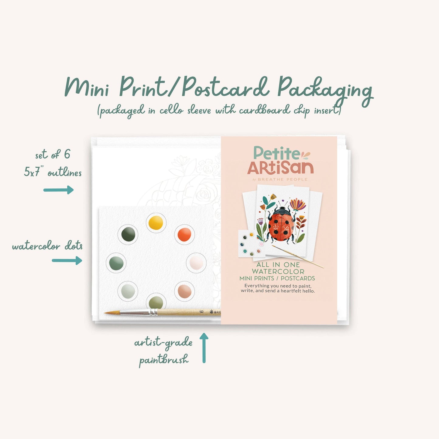 Breathe People Friendly Monsters Kids Watercolor Postcard Art Set