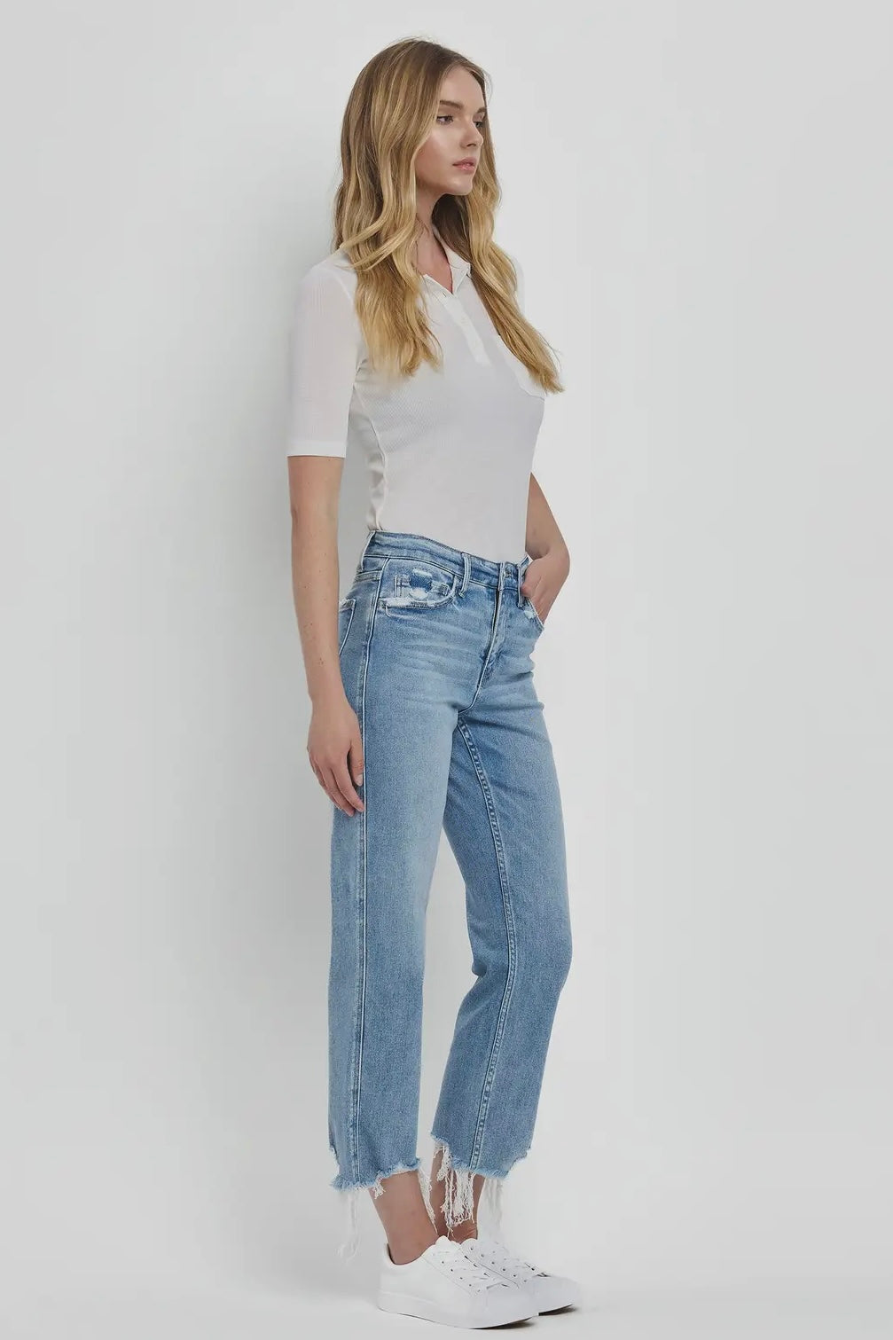 High Rise Comfort Stretch 27" Straight Leg Jean in Light Denim