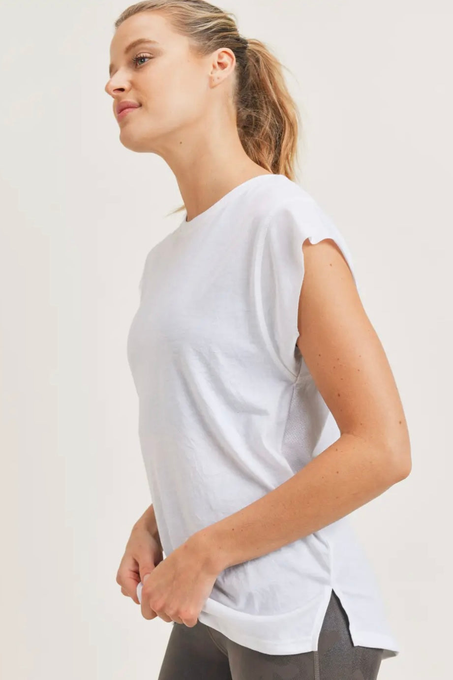 $13 SALE! White Mono B Perforated Swoop Tee REG. $26.99