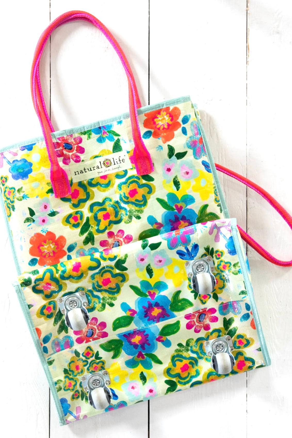 Natural Life Rolling Tote Bag- Floral Garden