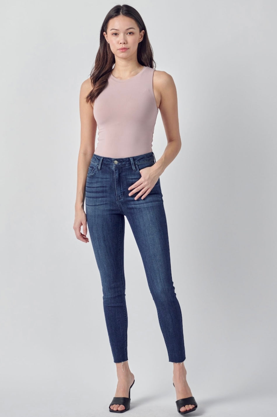Cello Dark Denim High Rise Ankle Skinny with Straight Cut Hem
