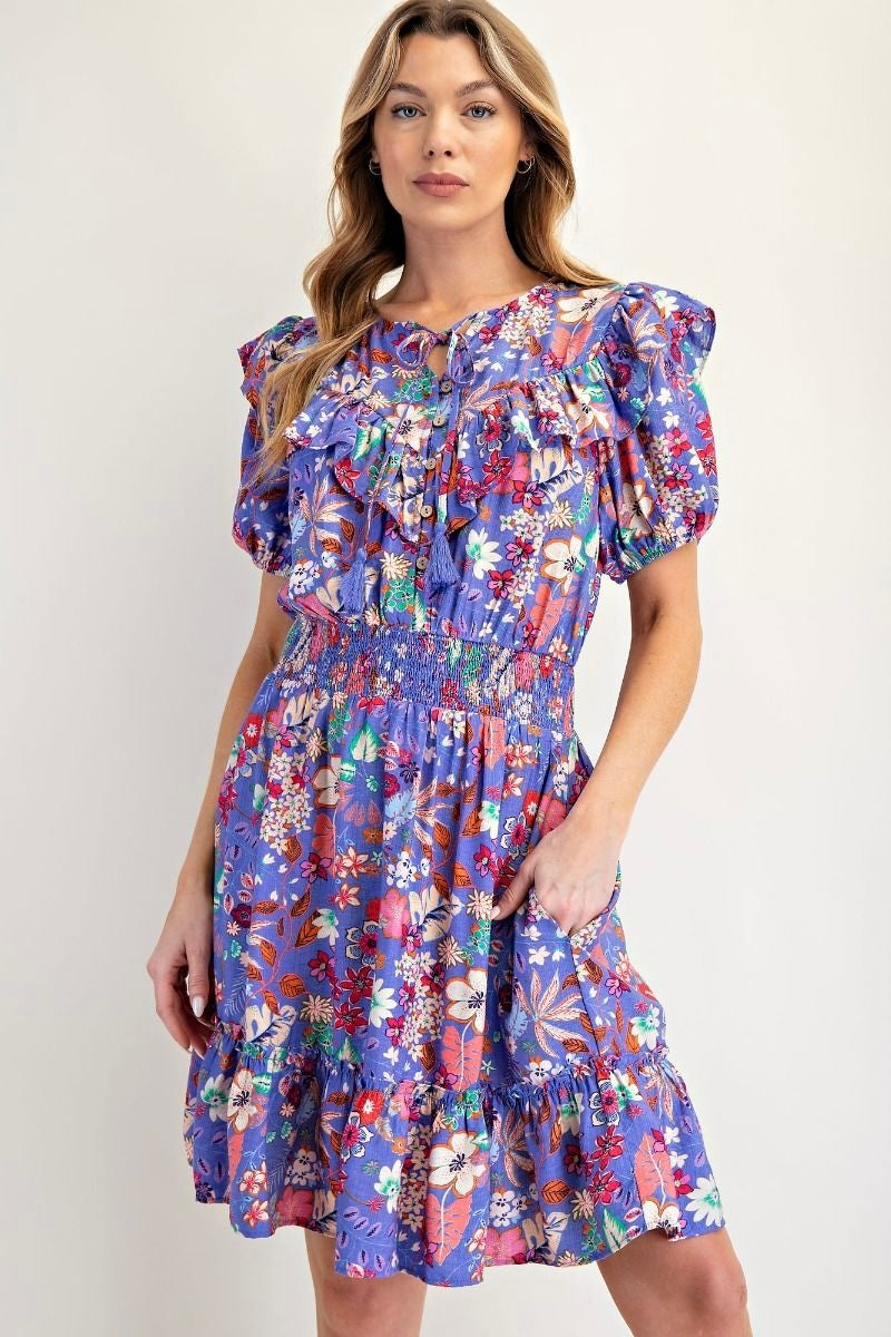 Easel Lavender Floral Dress with Pockets