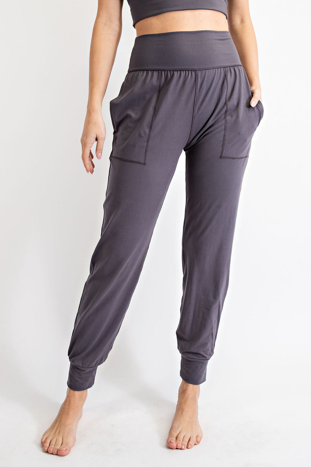 Charcoal Gray Butter Soft High Waist Jogger Pants with Pockets