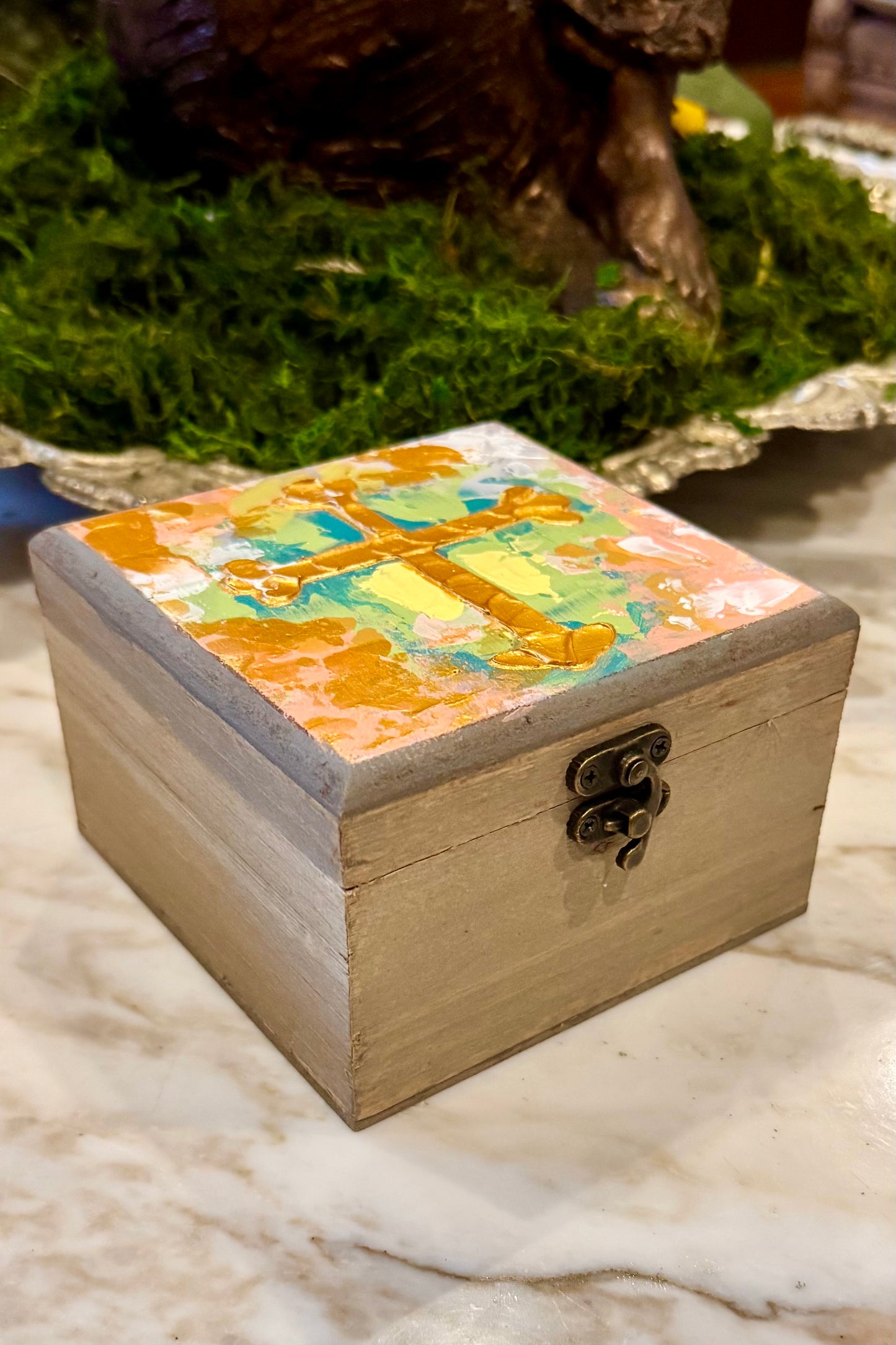Golden Cross Wood Box (Coral) by Candice Boatright