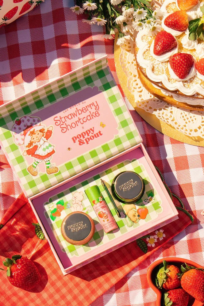Poppy & Pout Strawberry Shortcake Premium Organic Lip Care Trio (Balm, Mask, & Scrub)