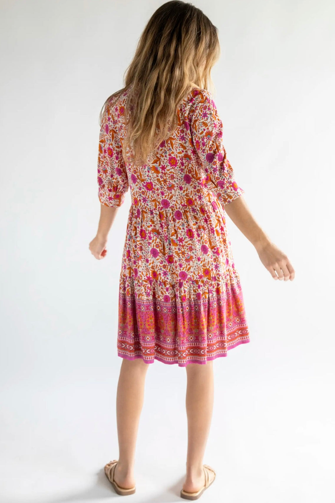 Natural Life Becca Short Dress- Pink Floral Border
