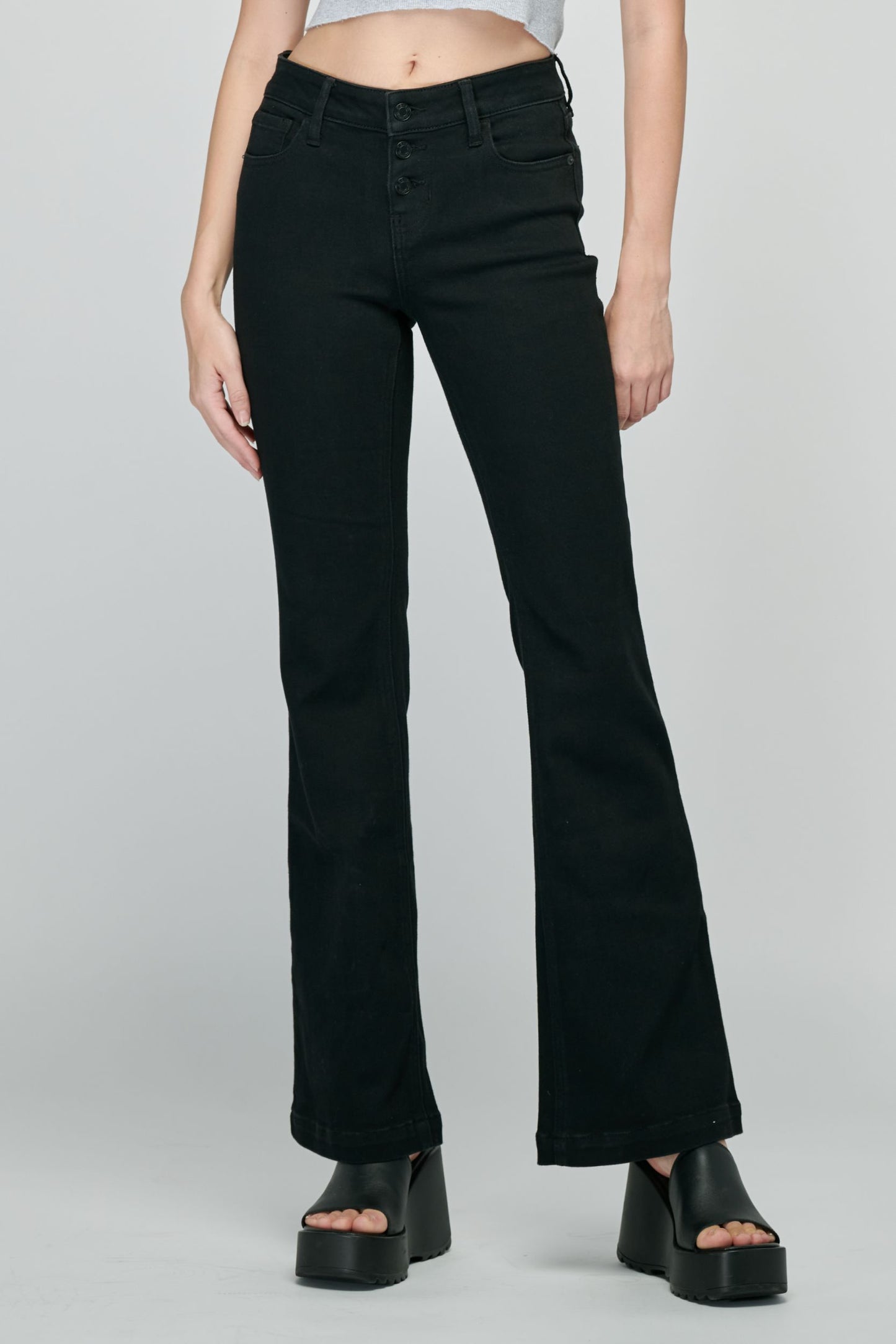 Cello Low Rise 3 Button Black Flare Jean