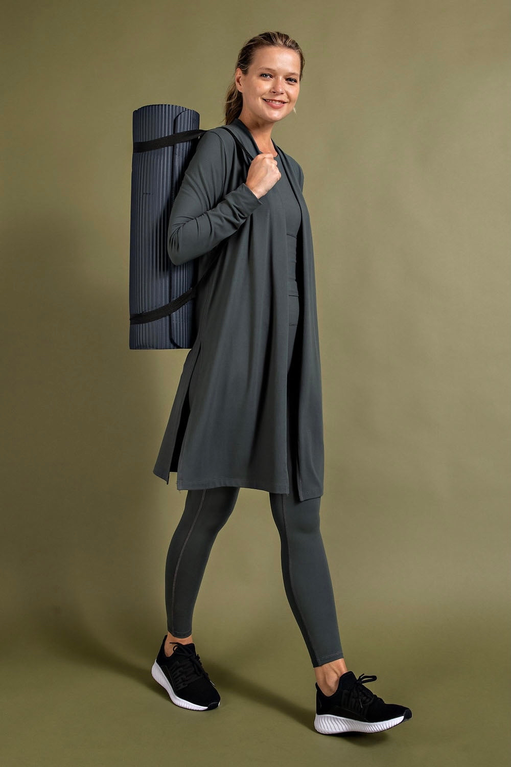 Smoked Spruce Plus Size Butter Soft Long Sleeve Cardigan with 4 Way Stretch and Side Slits