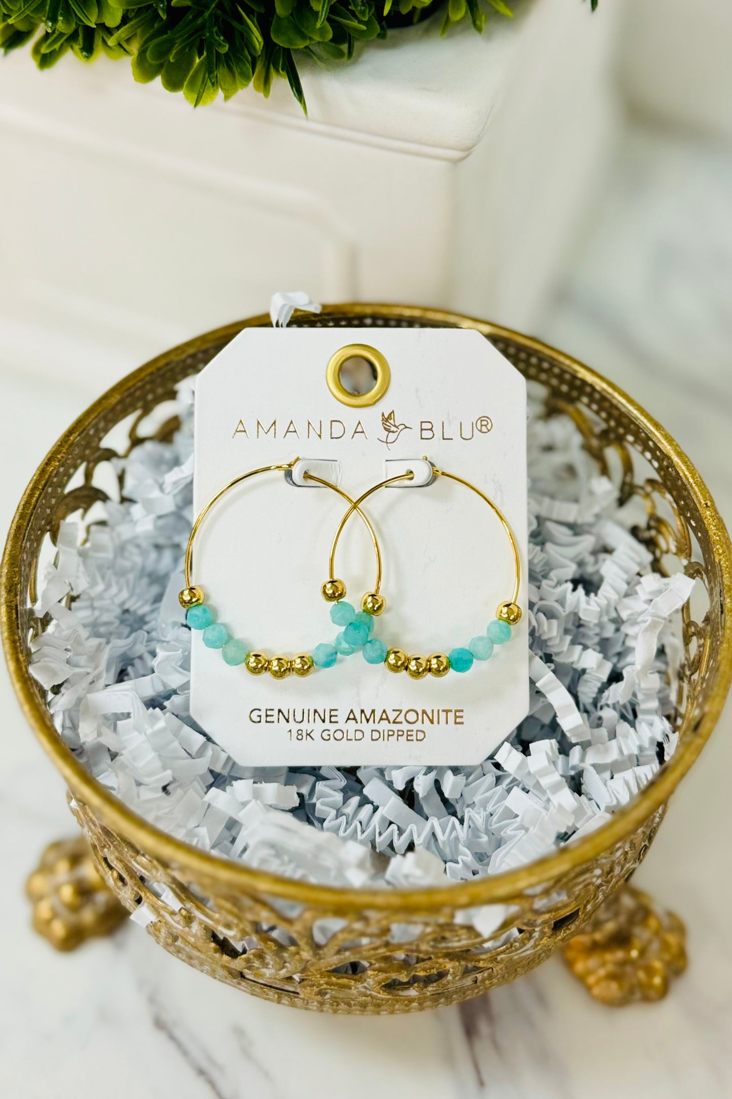 Amanda Blu 18k Gold Dipped Hoop Earrings with Precious Stones