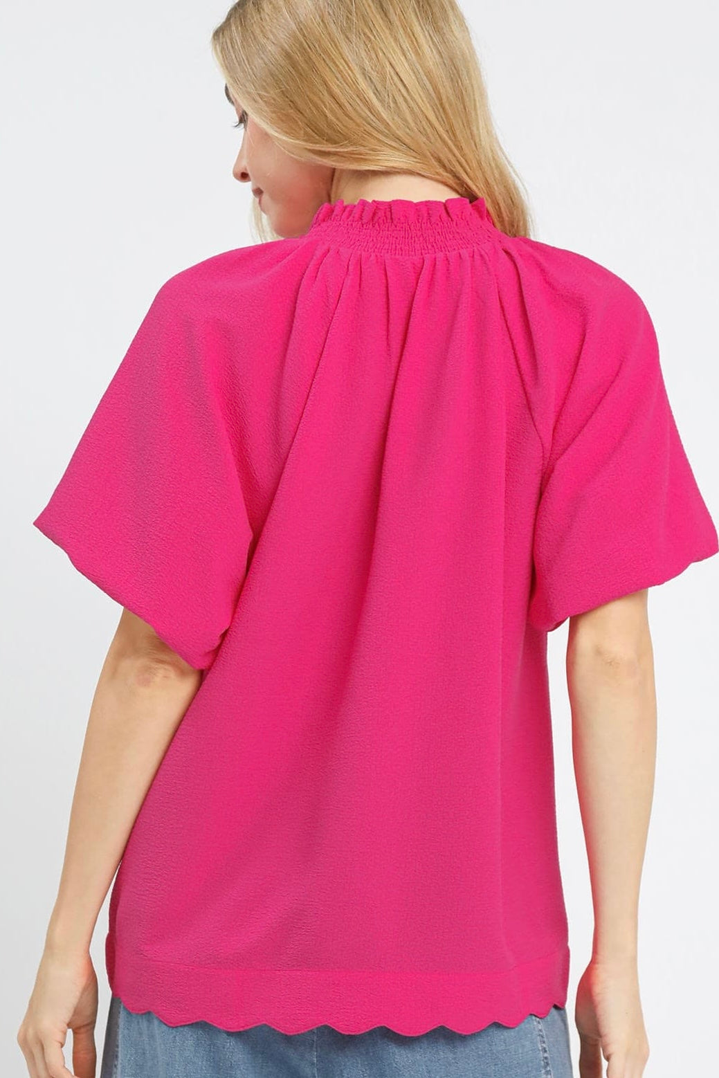 Umgee Fuchsia Scalloped Hem Top