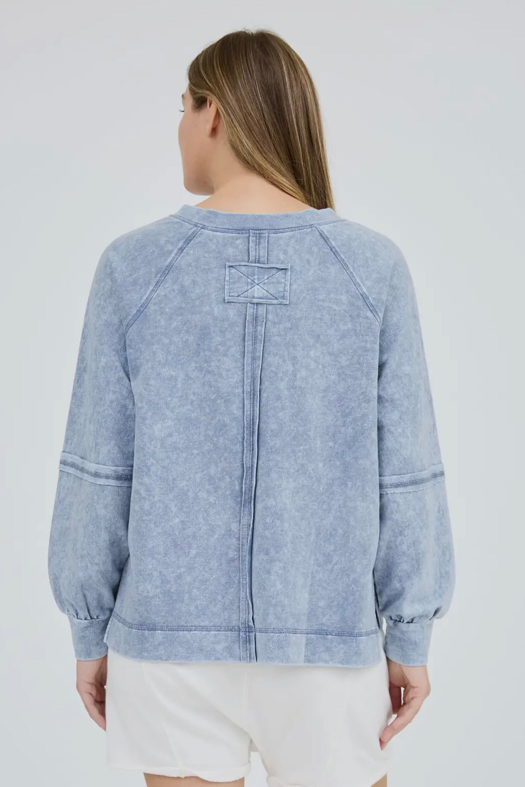 Indigo Blue Mineral Washed Crew Neck French Terry Sweatshirt