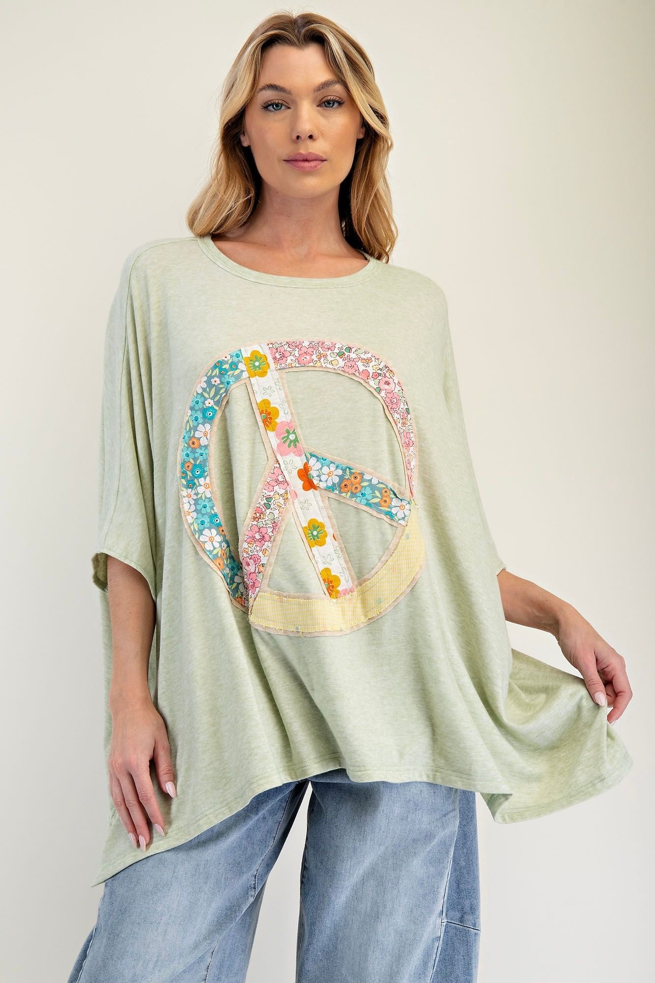 Easel Light Green Peace Sign Patch Applique Top