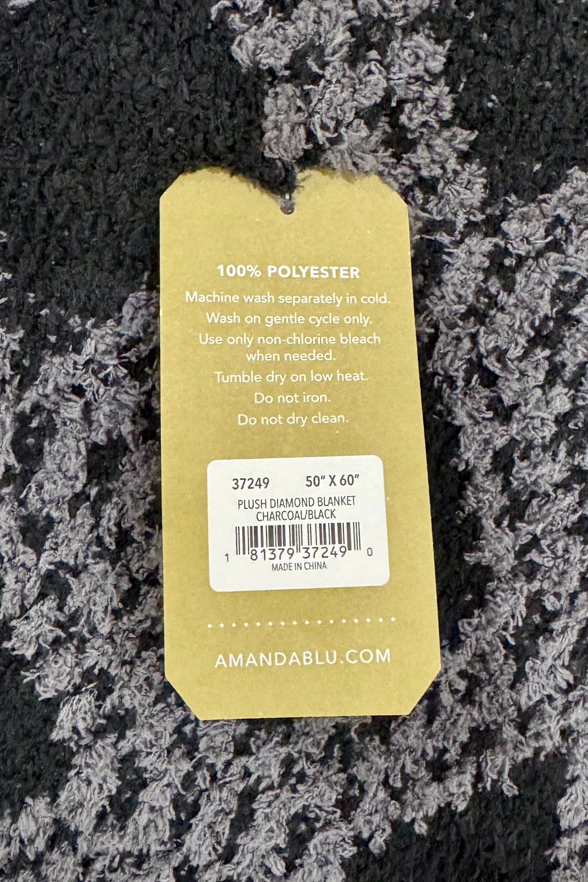 Amanda Blu Charcoal Black Plush Diamond Fluffy Knit Throw Blanket