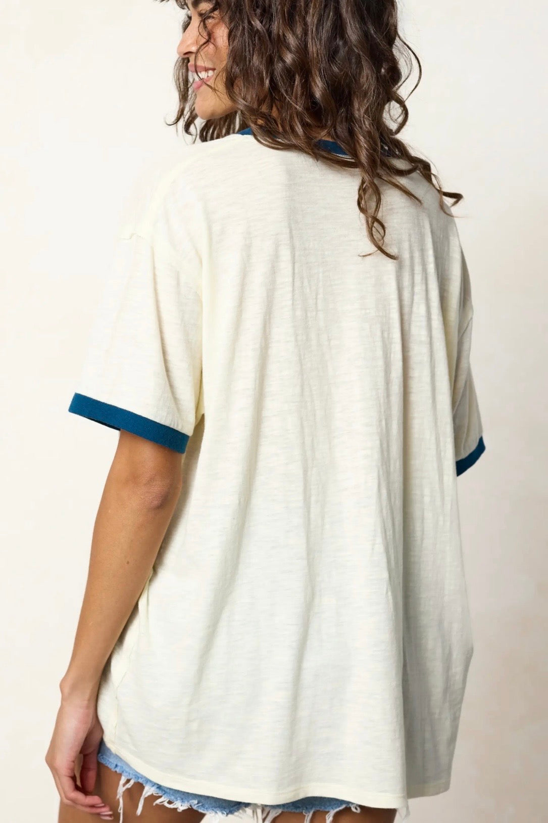 Natural Life Ringer Oversized Tee Shirt- Seas the Day Fish