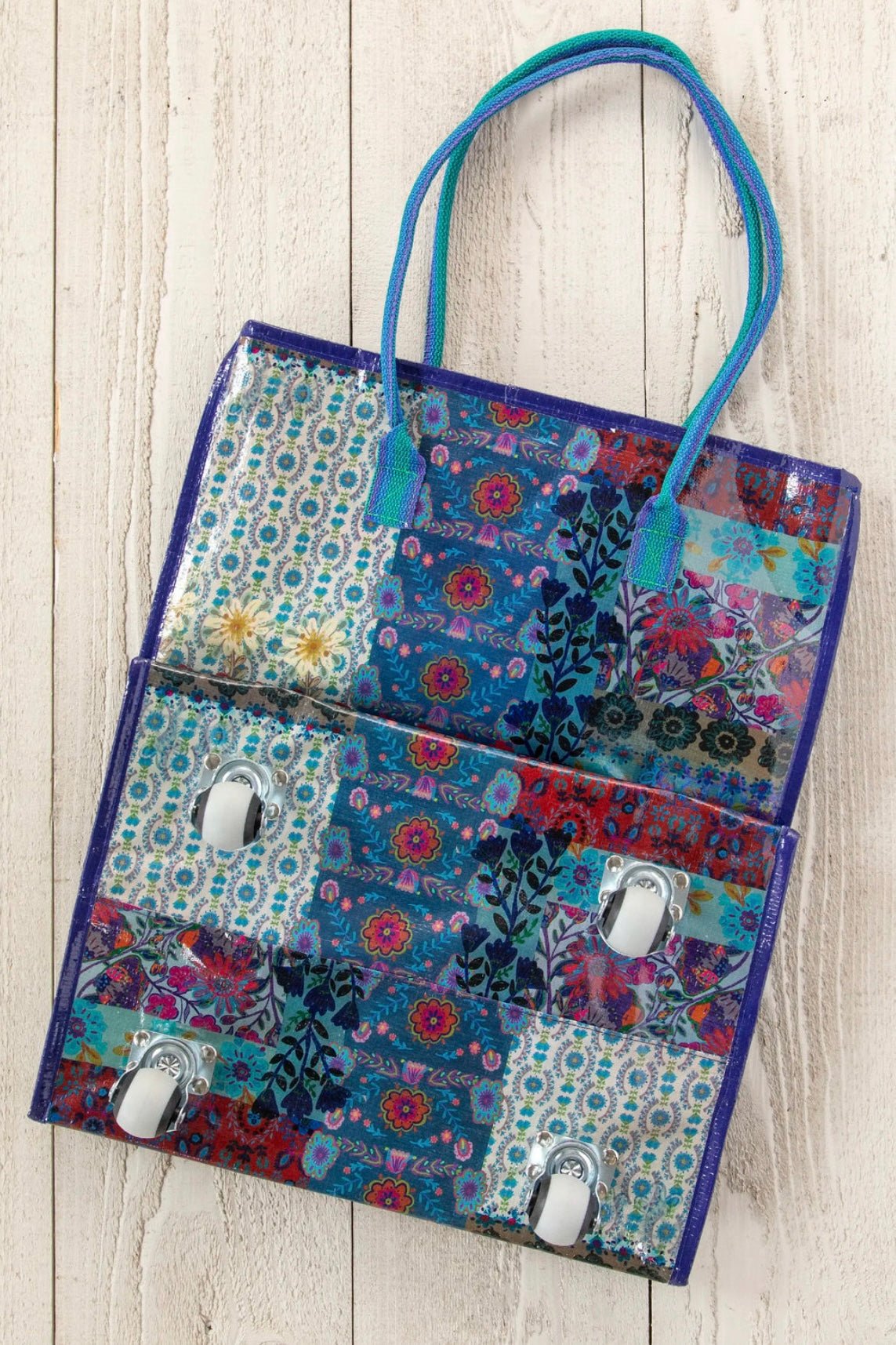 Natural Life Rolling Tote Bag- Mandala Borders Patchwork