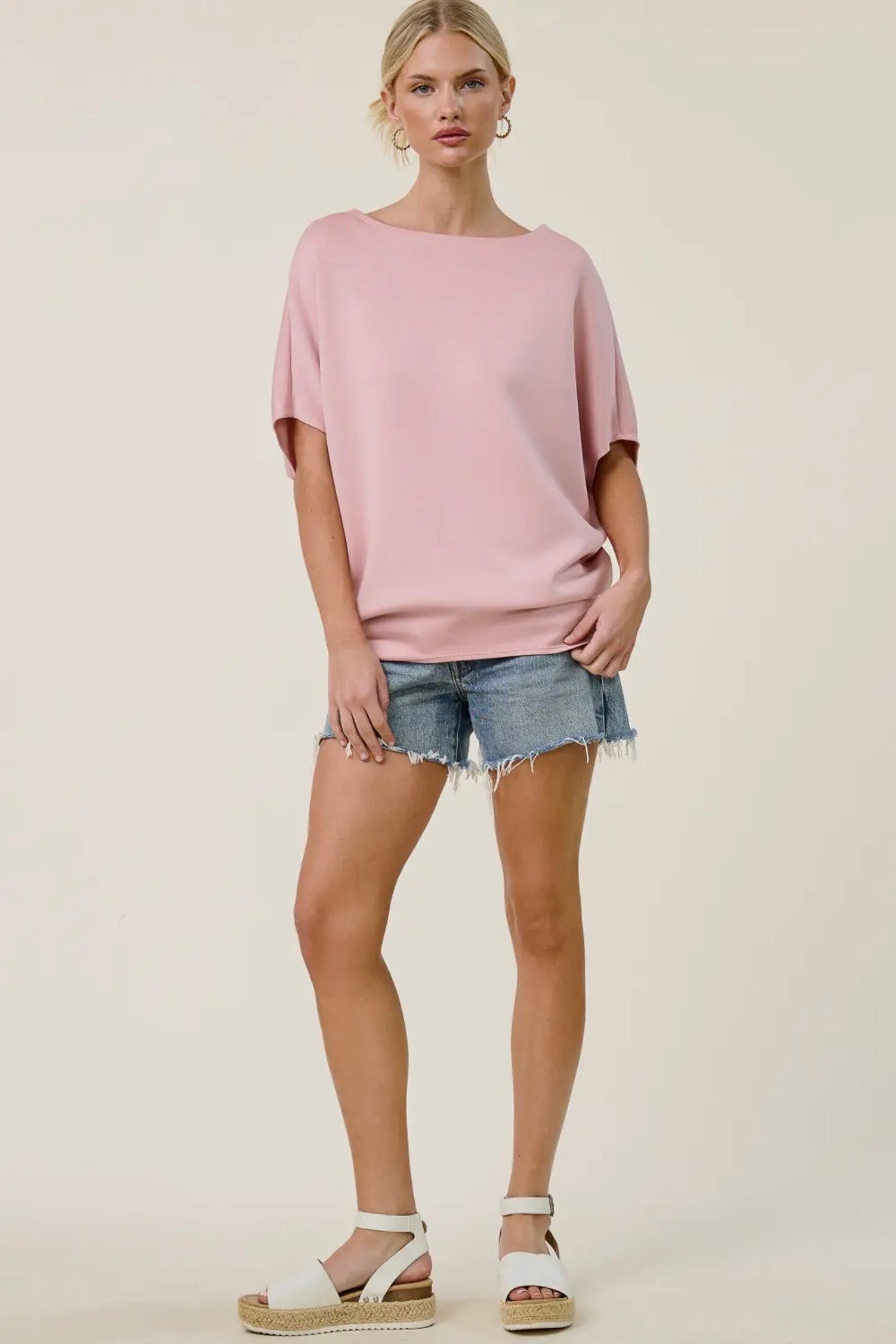 Charlotte Avery Light Pink Short Sleeve Scuba Oversized Top