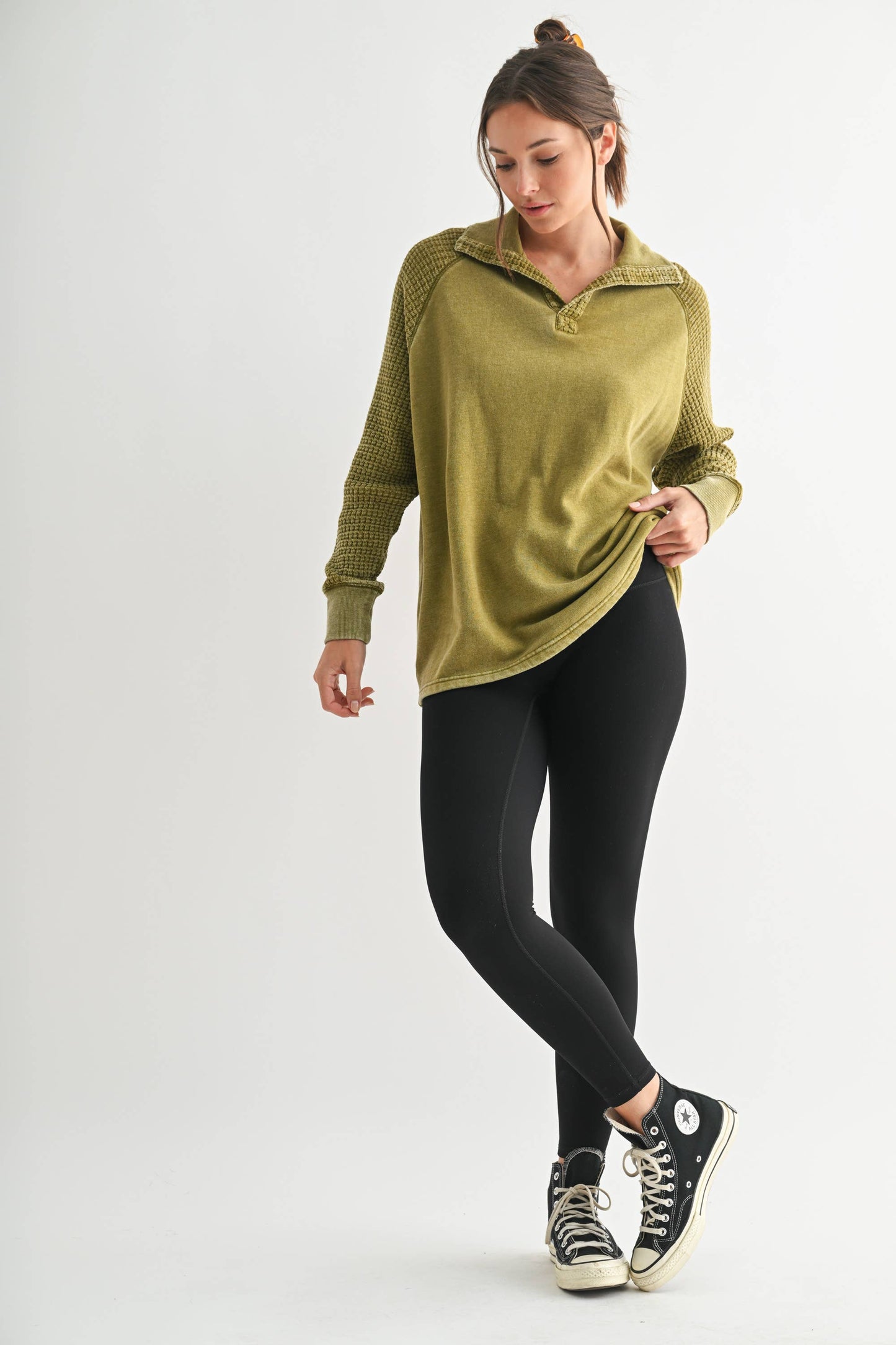 Camo Green Duality Waffle Knit Henley