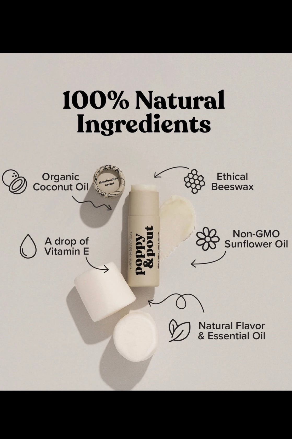 Poppy & Pout Marshmallow Creme Premium Organic Lip Balm