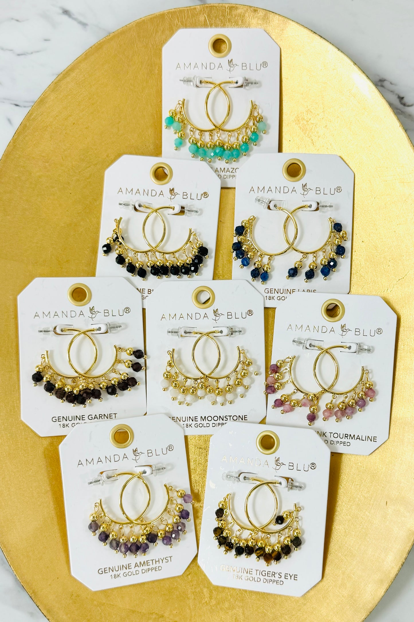 Amanda Blu 18k Gold Dipped Dangling Fringe Precious Stones Hoop Earrings
