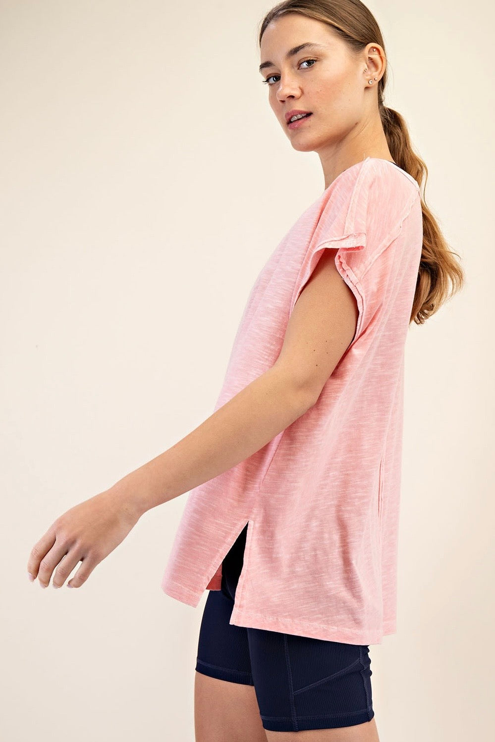 Grapefruit Mineral Washed Oversized Short Sleeve Top