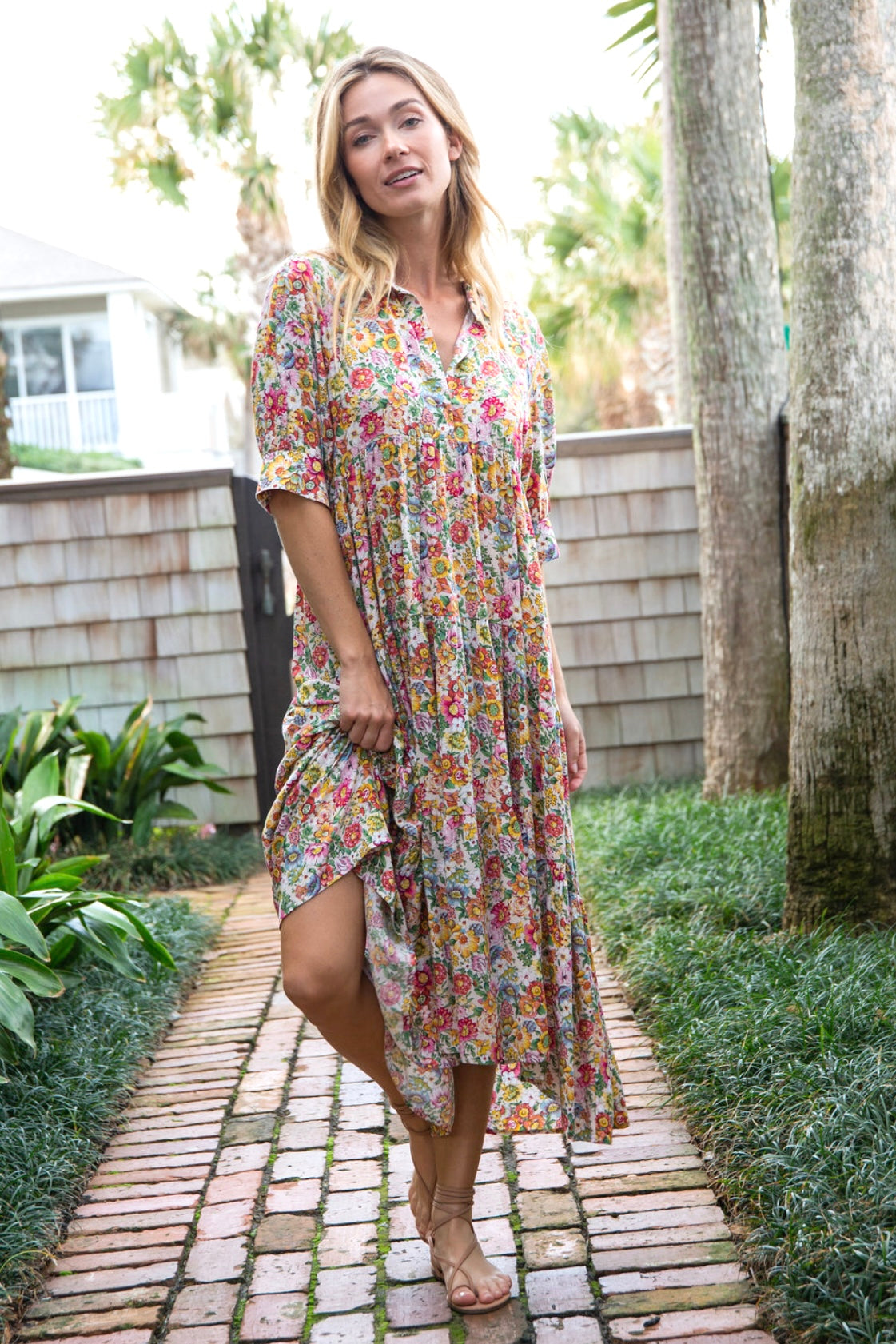 Natural Life Rebecca Midi Dress White Fuschia