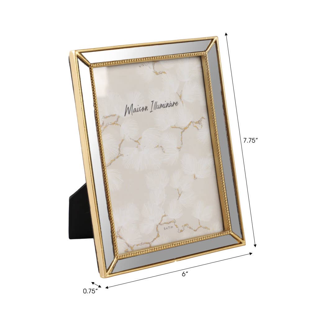 Vatican Homes Gold Resin Photo Frame with Mirrored Beaded Border 5x7