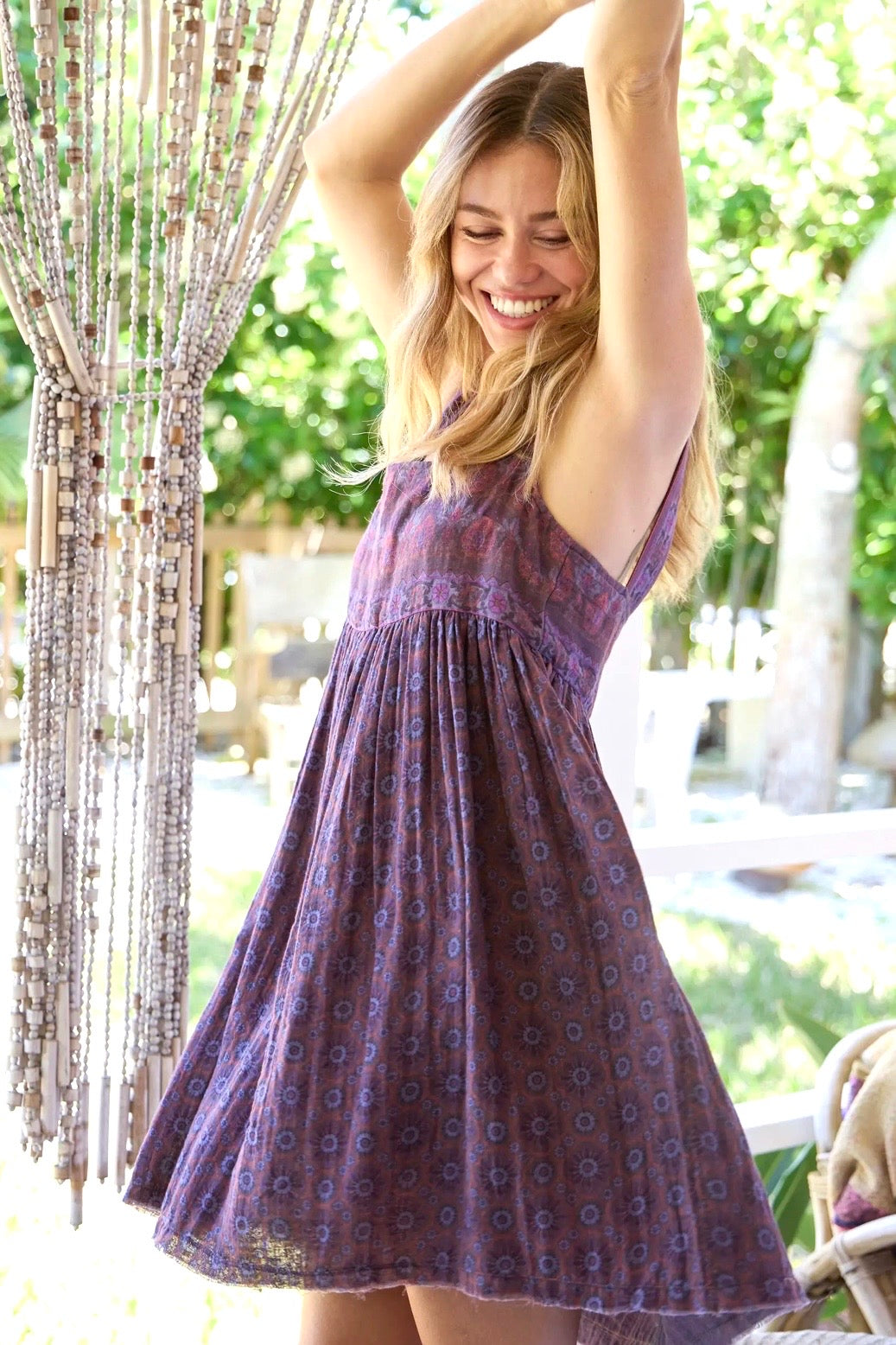 Natural Life Tricia Reversible Mini Dress- Eggplant Sunburst