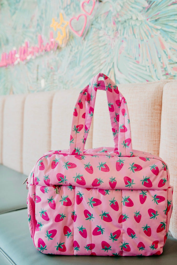 Katydid Strawberries Pink Weekender Bag
