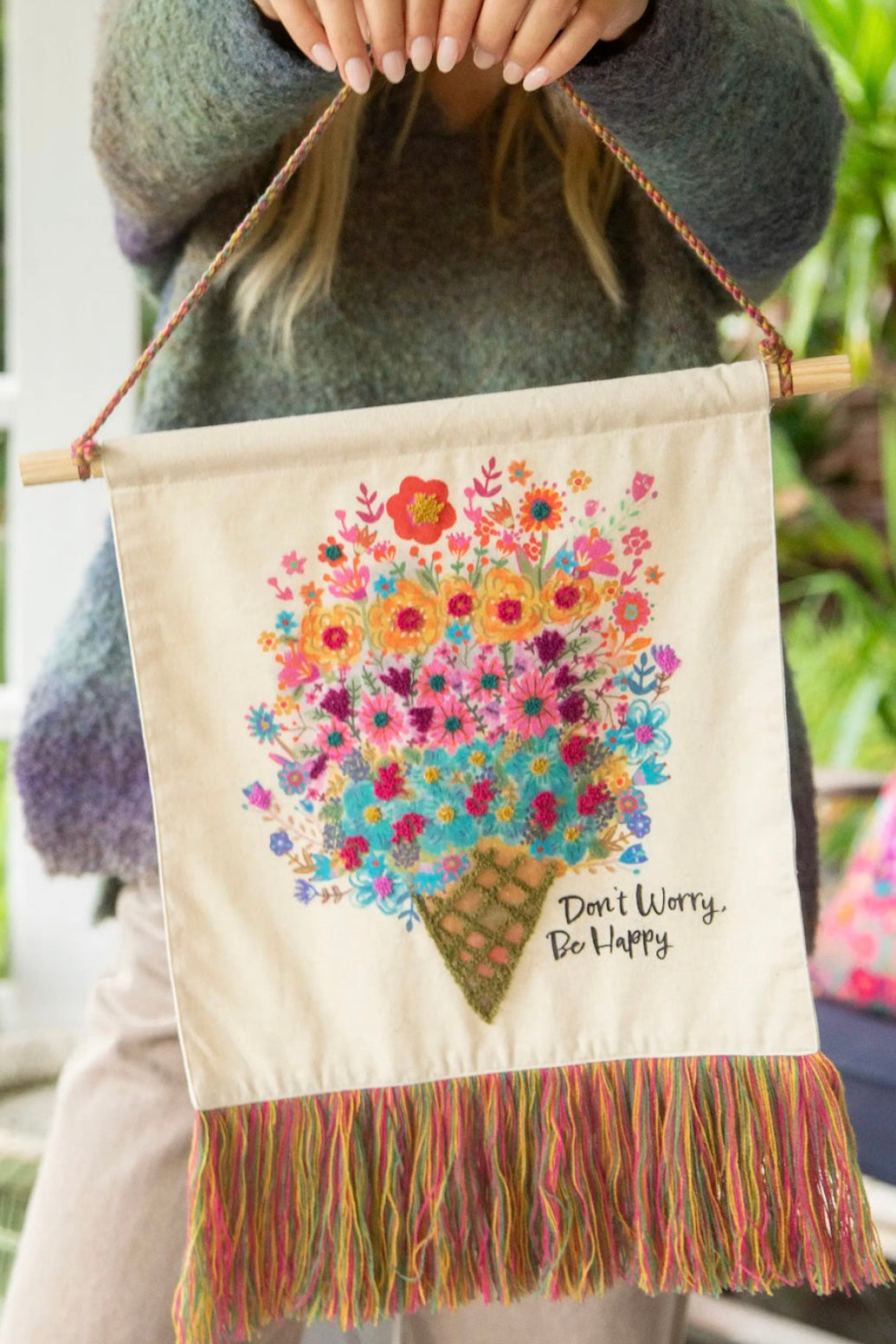 Natural Life Canvas Tapestry Wall Hanging- Don’t Worry Be Happy