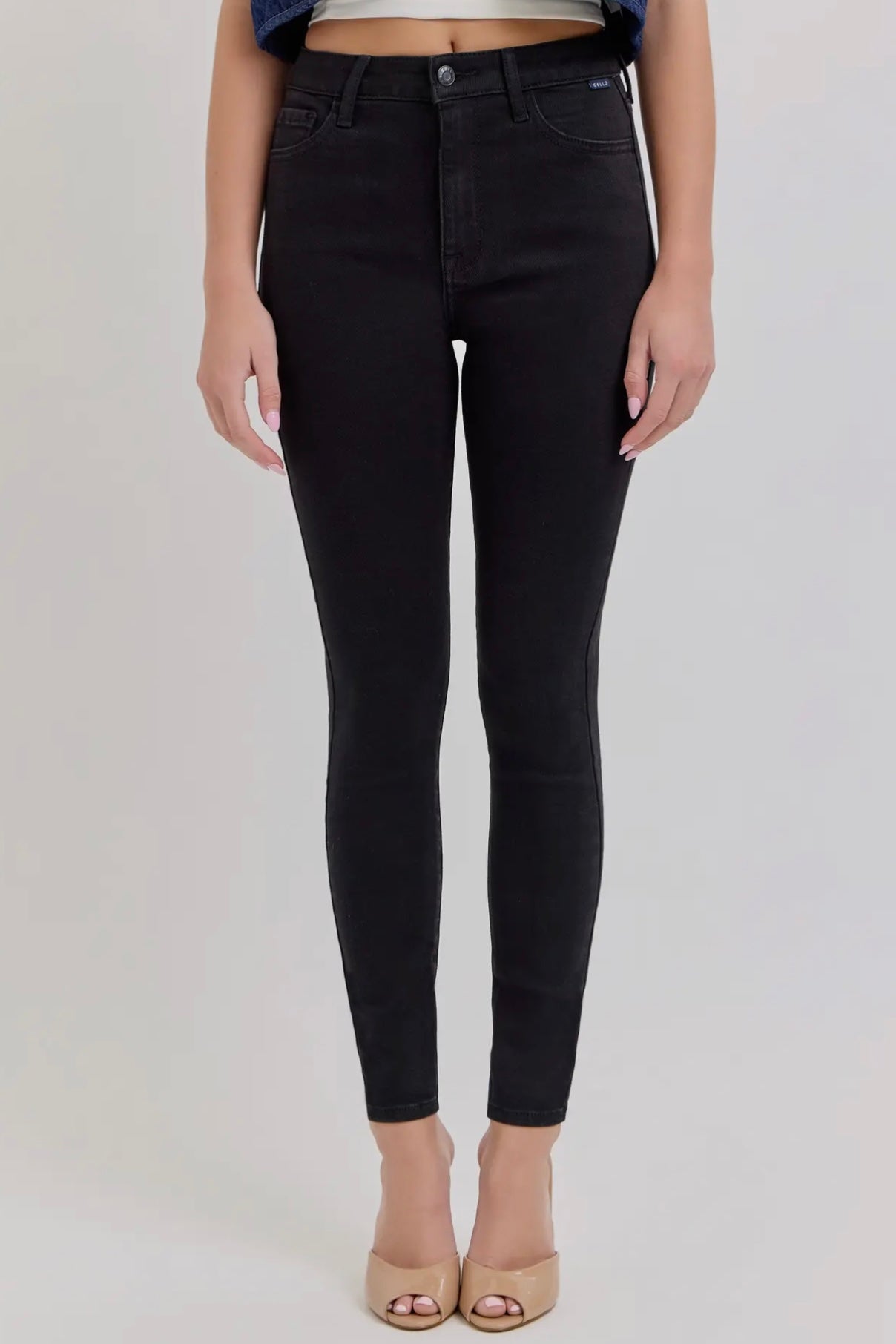 Cello High Rise Black Denim Ankle Skinny Jean