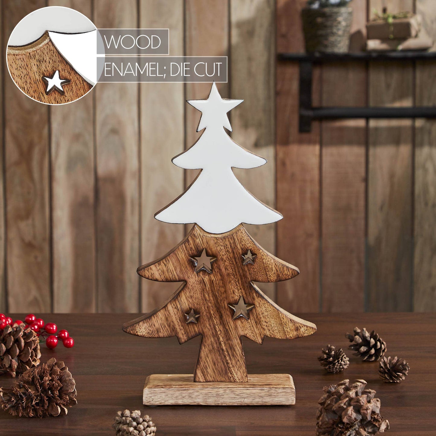 Two Toned White Natural Wooden Christmas Tree Figurine