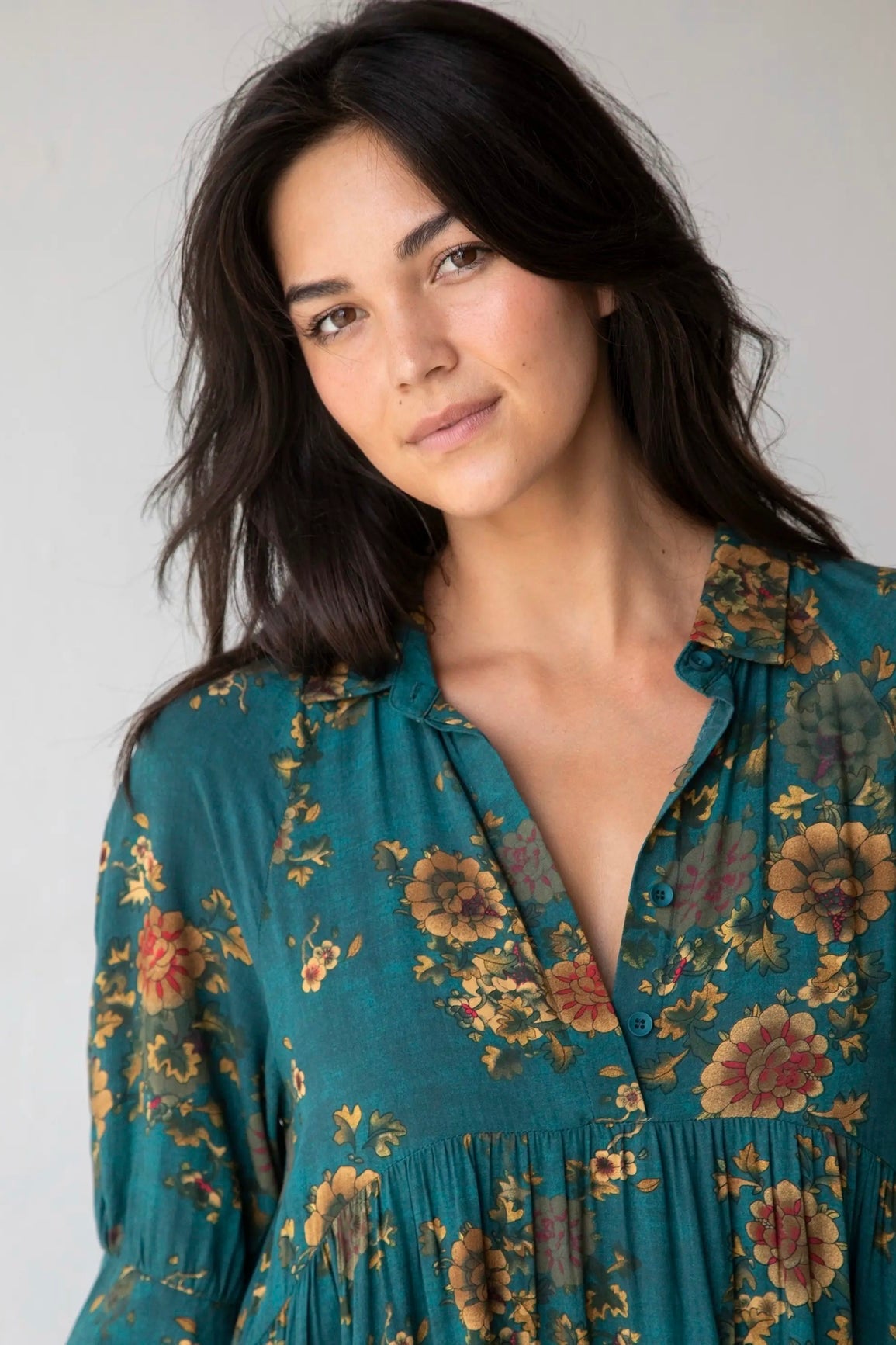 Natural Life Rebecca Midi Dress in Teal Orange Clusters