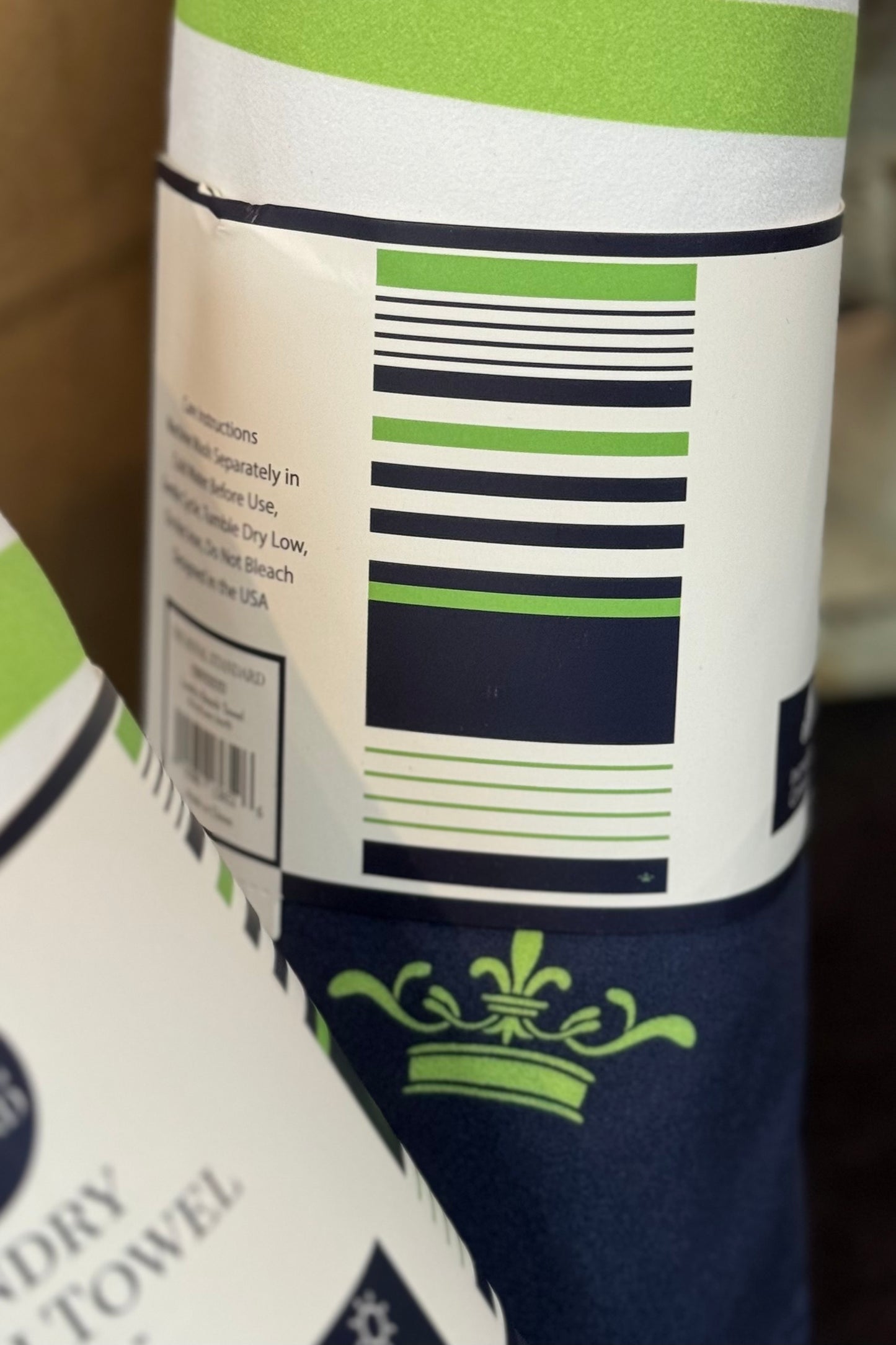 Landry Striped Microfiber Beach Towel in Navy, Lime Green, and White