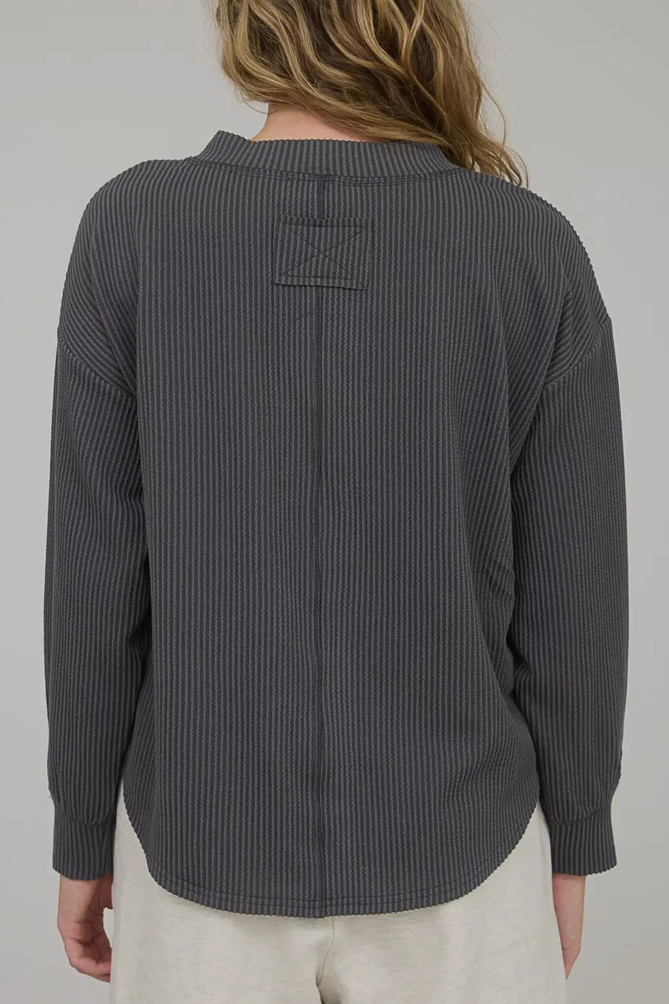 Charcoal Ribbed Mineral Washed Henley Top