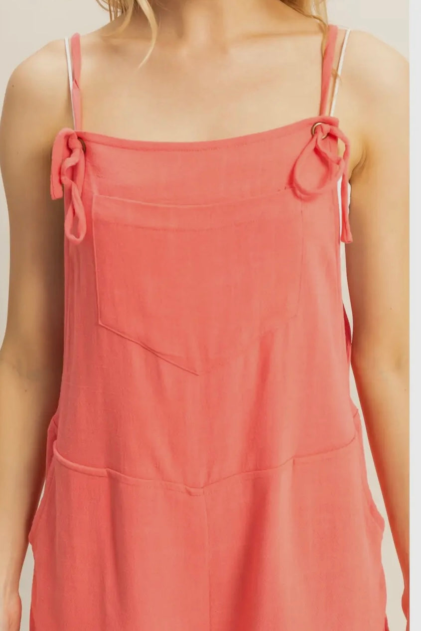 SALE! $15 Coral Pink Linen Blend Romper- reg. $34.99