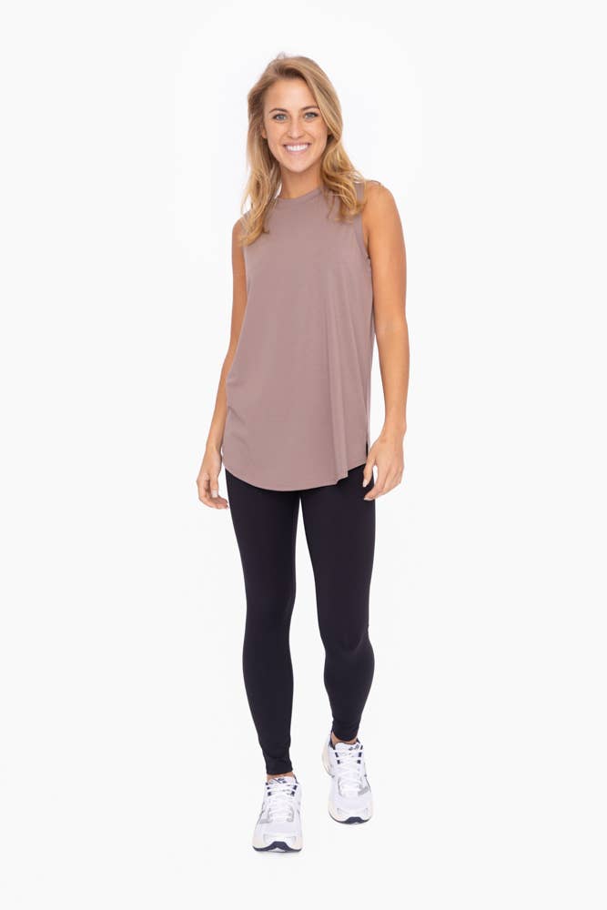 Deep Taupe Notched Sleeveless Flowy Tank Top