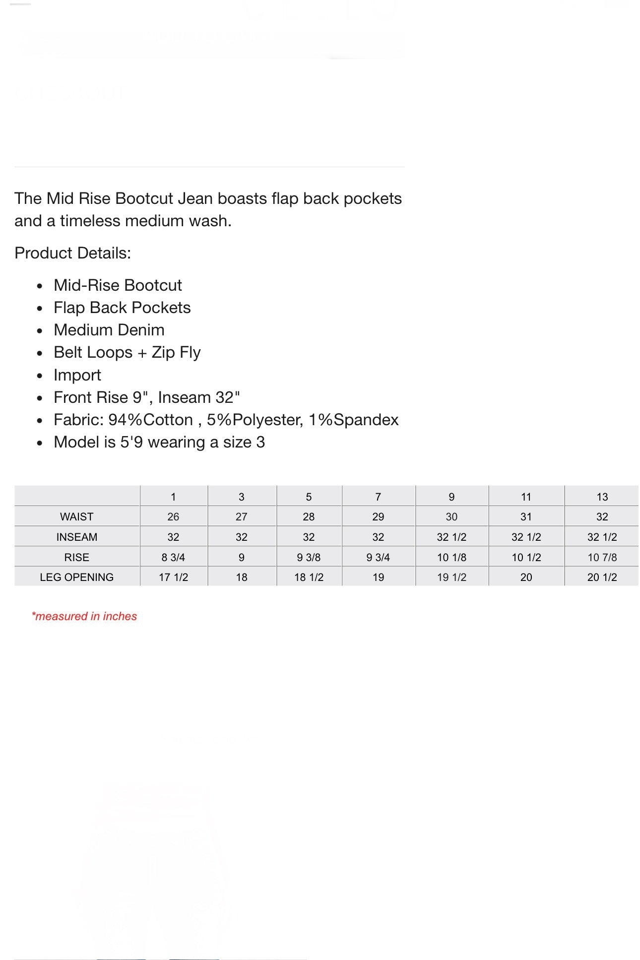 Cello Mid Rise Bootcut Jeans with Button Flap Back Pockets