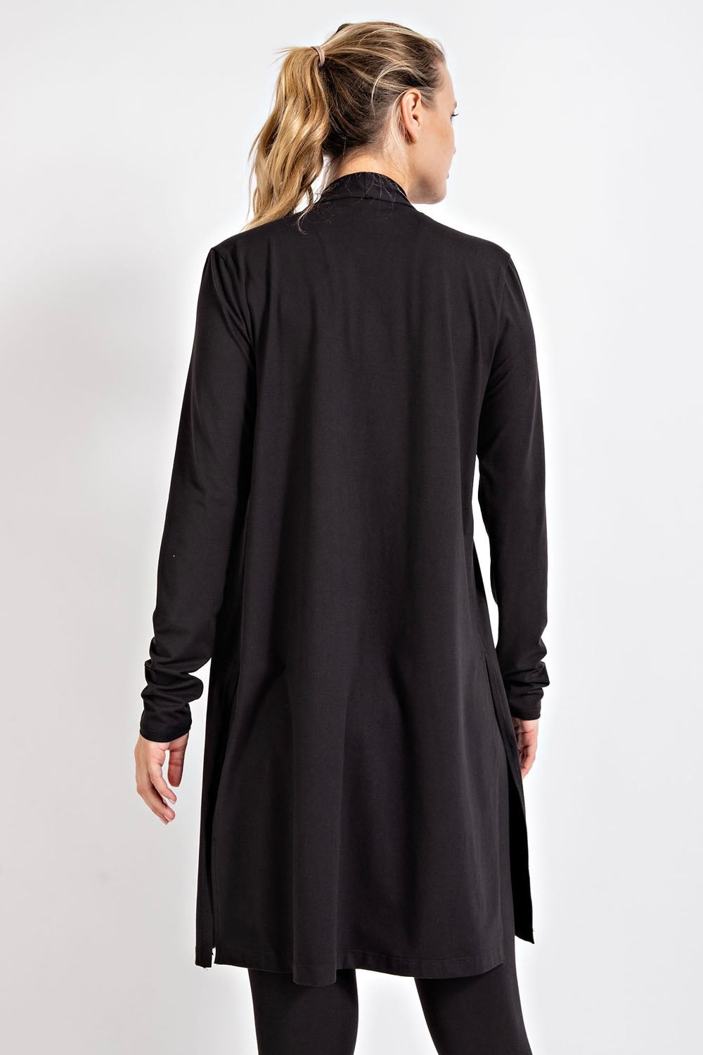 Black Plus Size Butter Soft Long Sleeve Cardigan with 4 Way Stretch and Side Slits