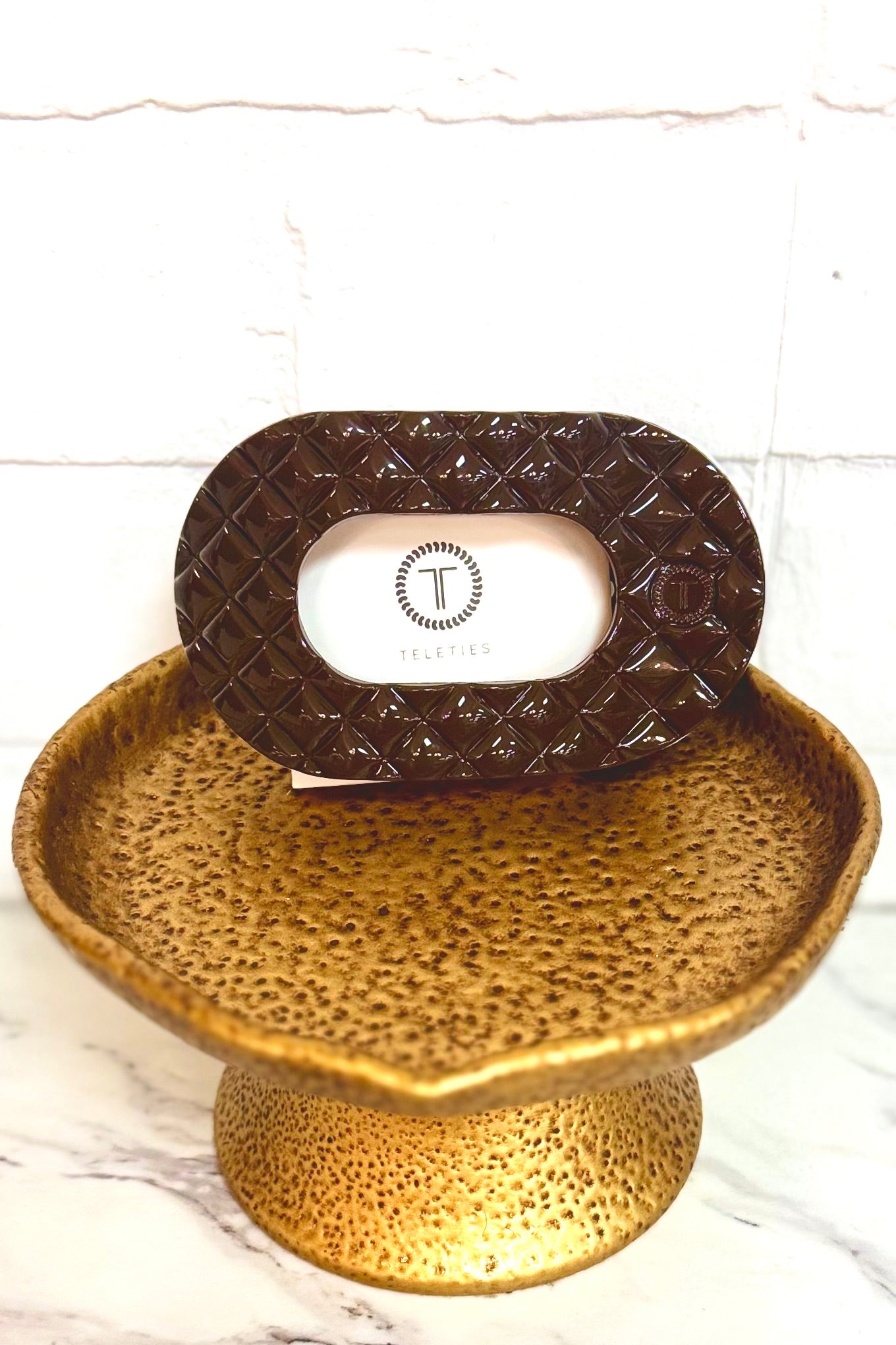 Teleties Truly Taupe Quilted Round Flat Hair Clip (Choose your size)