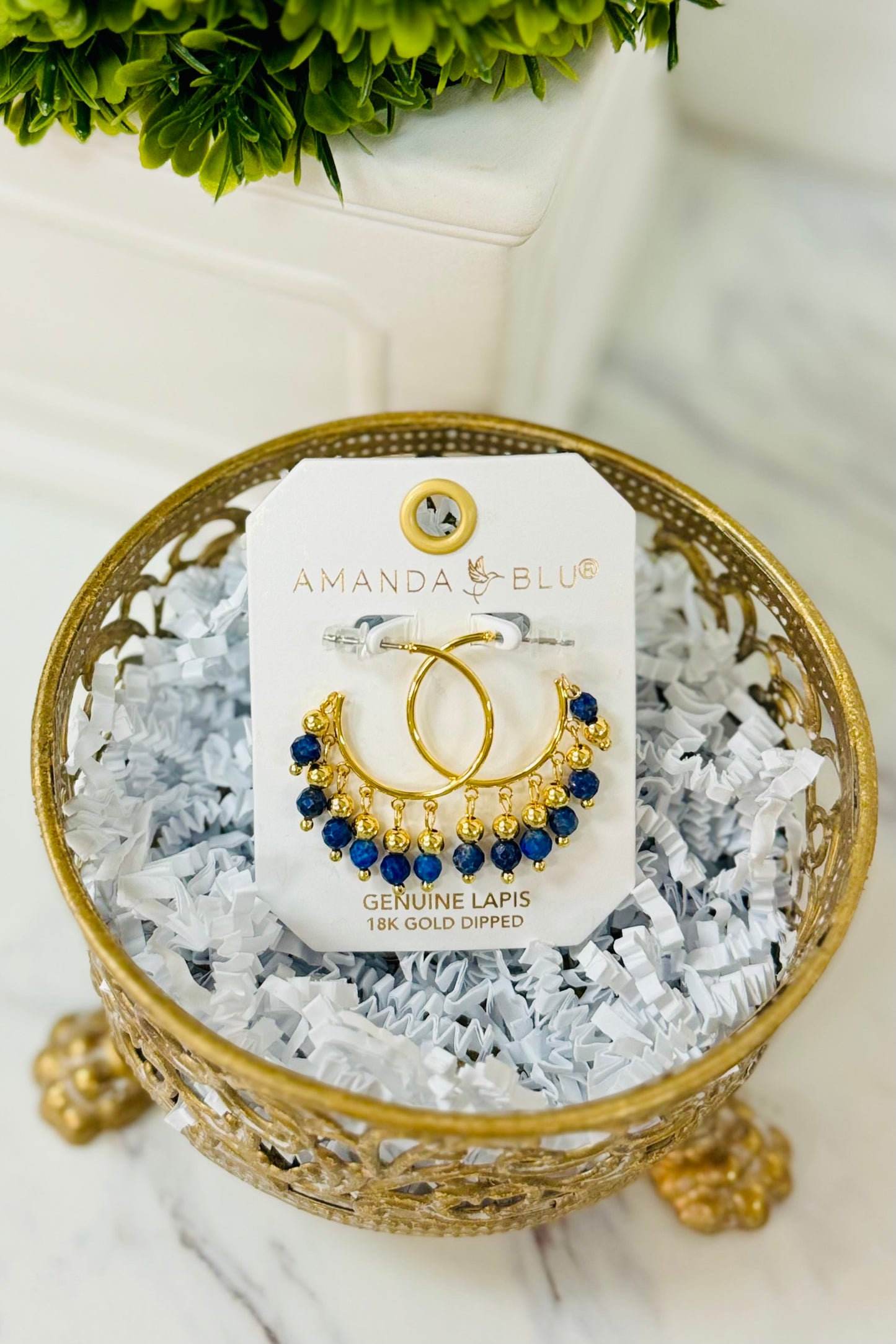 Amanda Blu 18k Gold Dipped Dangling Fringe Precious Stones Hoop Earrings