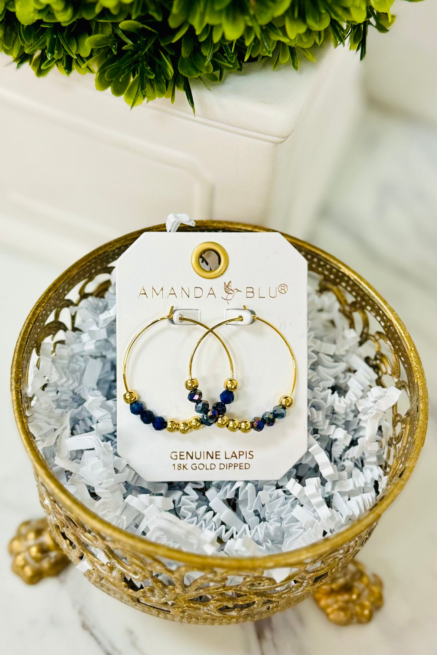 Amanda Blu 18k Gold Dipped Hoop Earrings with Precious Stones