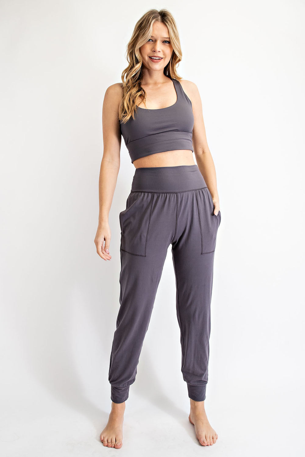 Charcoal Gray Butter Soft High Waist Jogger Pants with Pockets