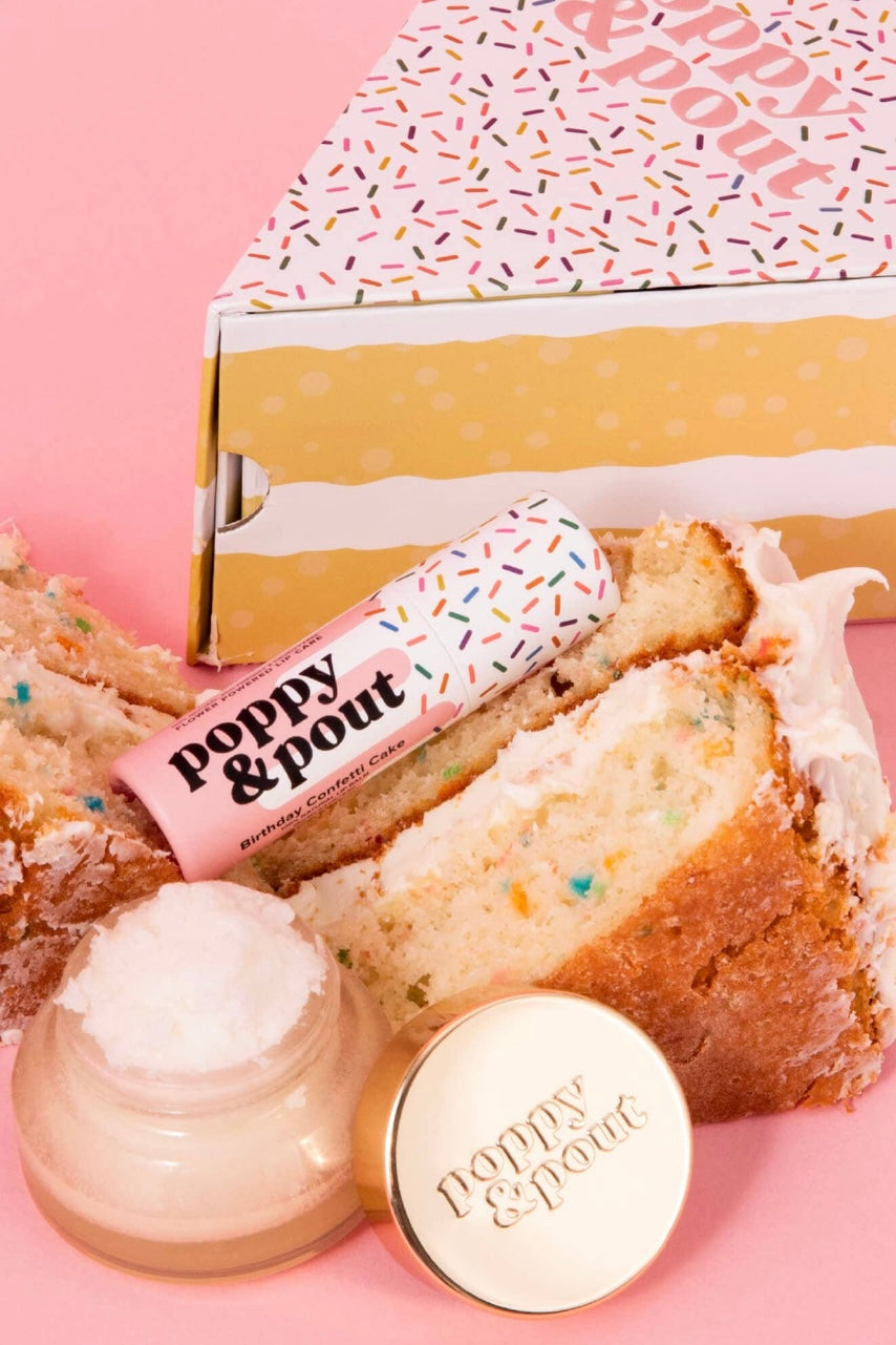 Poppy & Pout Birthday Confetti Cake Premium Organic Lip Care Duo (Balm + Scrub)