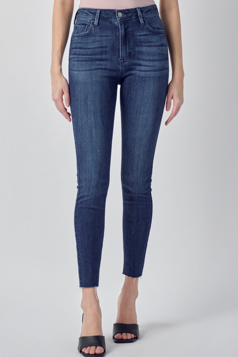Cello Dark Denim High Rise Ankle Skinny with Straight Cut Hem