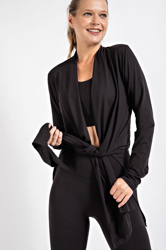 Black Plus Size Butter Soft Long Sleeve Cardigan with 4 Way Stretch and Side Slits