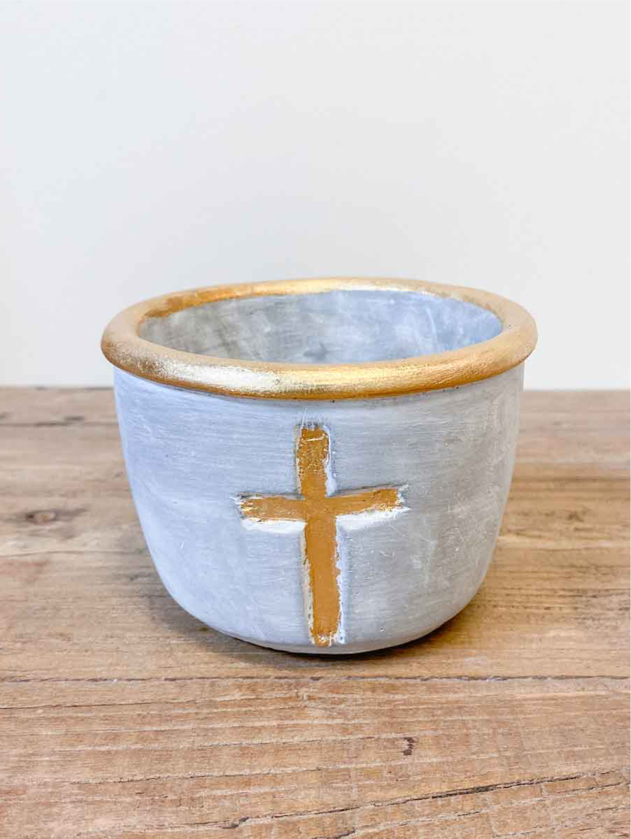 Stockholm Cross Candle Holder with Gold Leaf Accent