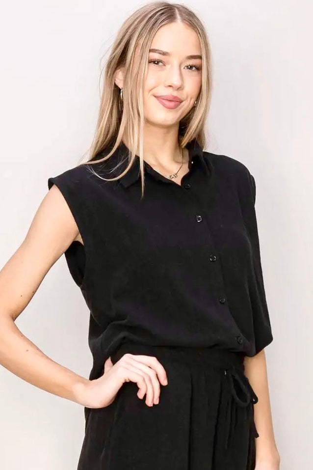 $13 SALE! Black Linen Blend Sleeveless Top REG. $26.99