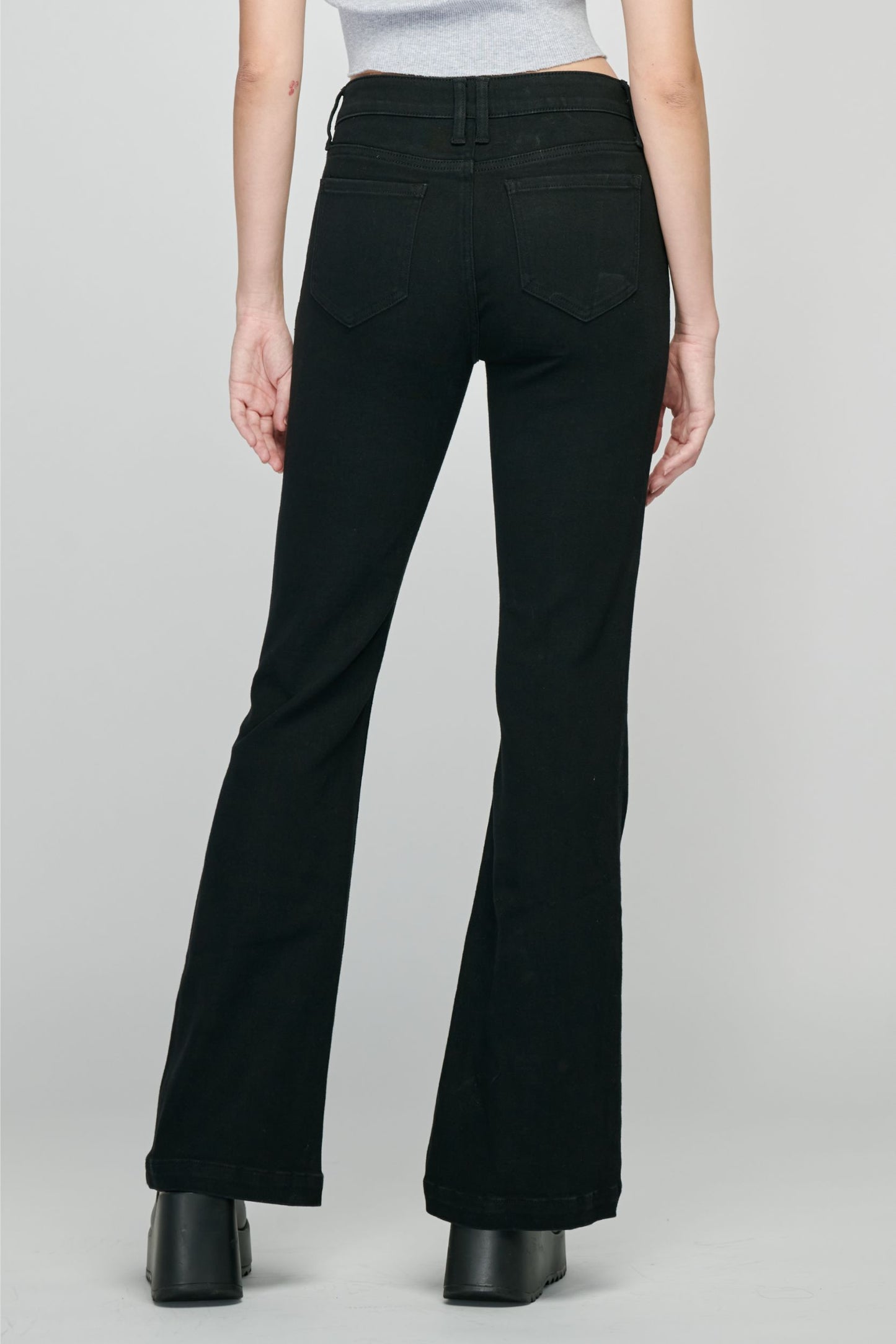 Cello Low Rise 3 Button Black Flare Jean