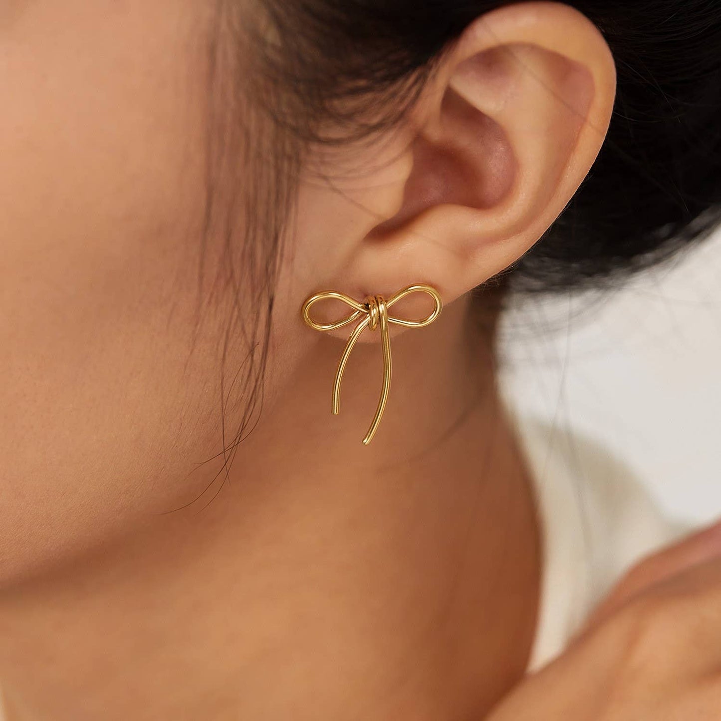 Slim Ribbon Bow Earrings in Gold