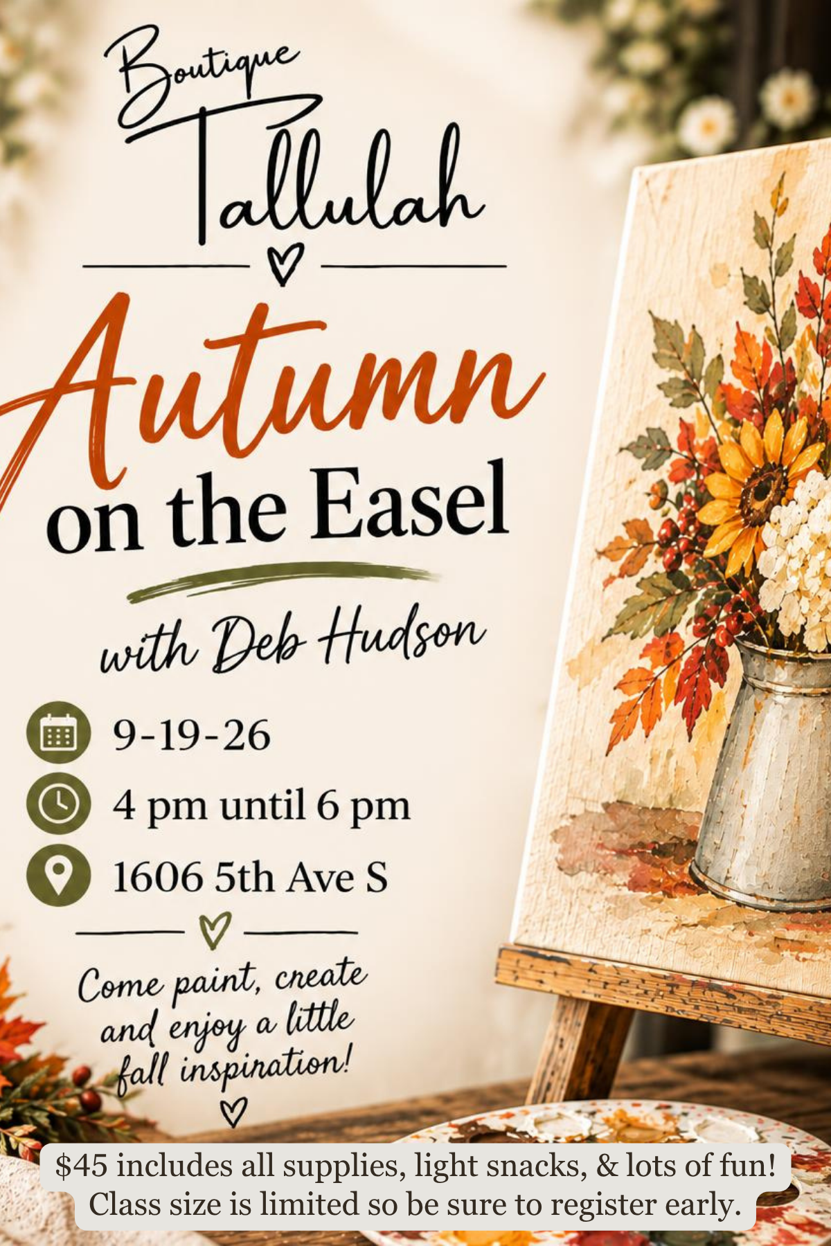 Autumn on the Easel with Deb Hudson- 9/19/26 from 4pm - 6pm
